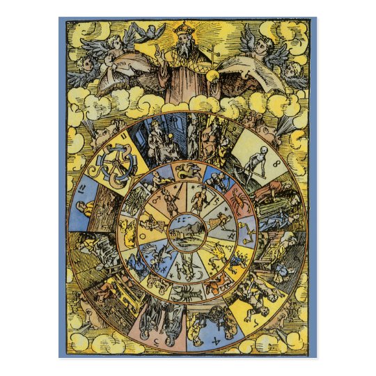 Vintage Astrology, Renaisance Zodiac Wheel, 1555 Postcard