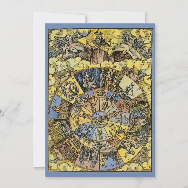 Vintage Astrology, Renaissance Zodiac Wheel, 1555 (Front)