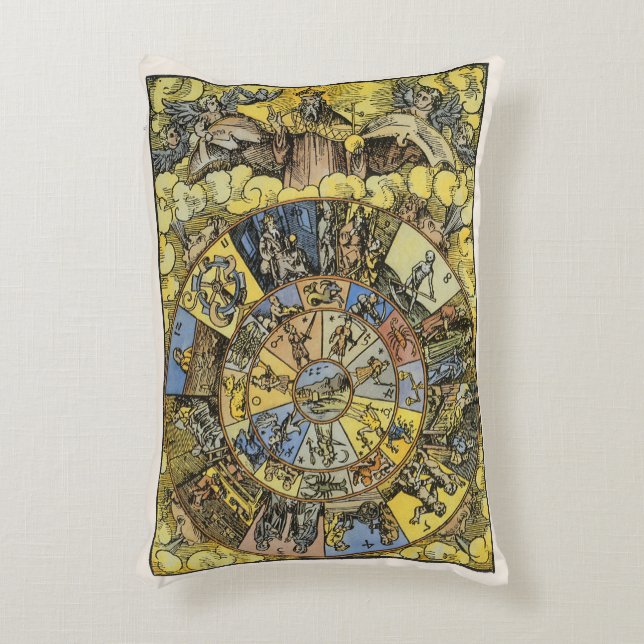Vintage Astrology, Renaissance Zodiac Wheel, 1555 Accent Pillow (Front(Vertical))