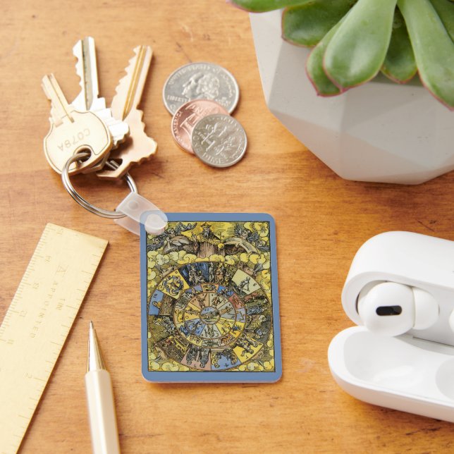 Vintage Astrology, Renaissance Zodiac Wheel, 1555 Keychain (Desk)