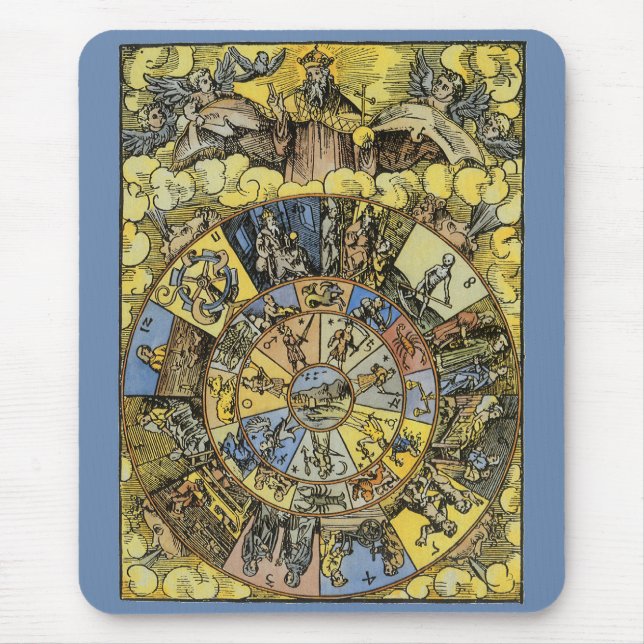 Vintage Astrology, Renaissance Zodiac Wheel, 1555 Mouse Pad (Front)