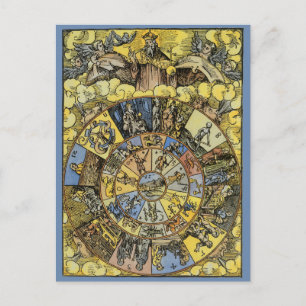 Vintage Astrology, Renaissance Zodiac Wheel, 1555 Postcard