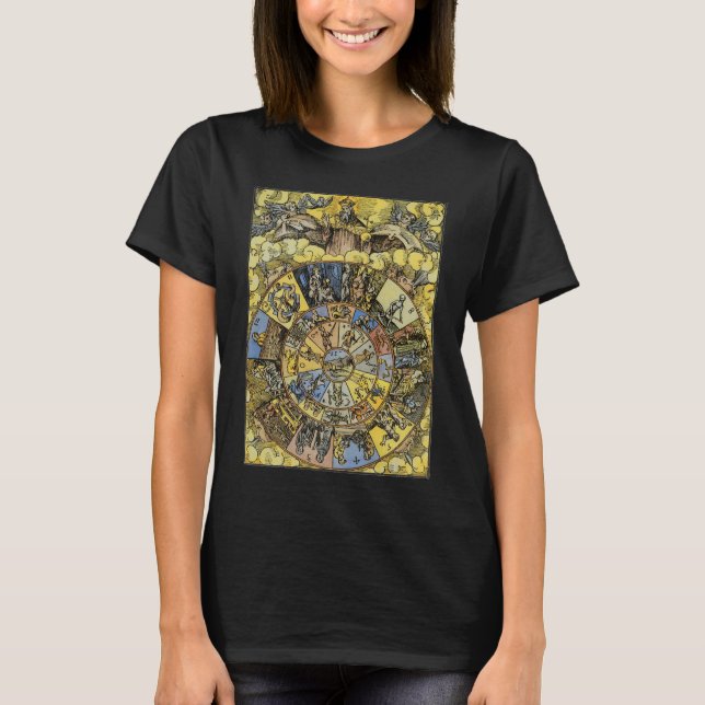 Vintage Astrology, Renaissance Zodiac Wheel, 1555 T-Shirt (Front)