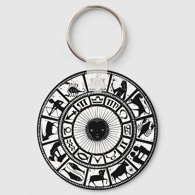 Vintage Astrology Zodiac Wheel Keychain (Front)