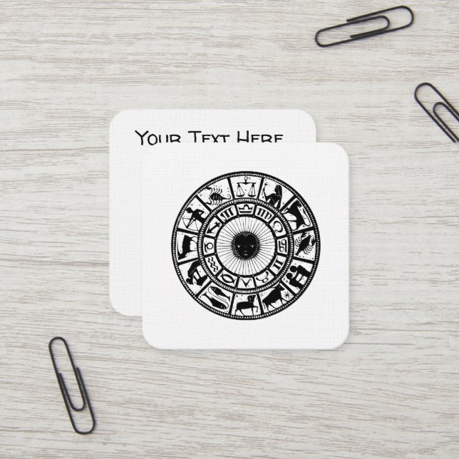 Vintage Astrology Zodiac Wheel Square Business Card (Front/Back In Situ)