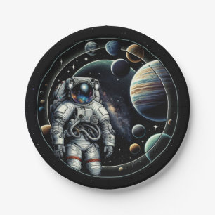 Vintage Astronaut and Planets Paper Plate