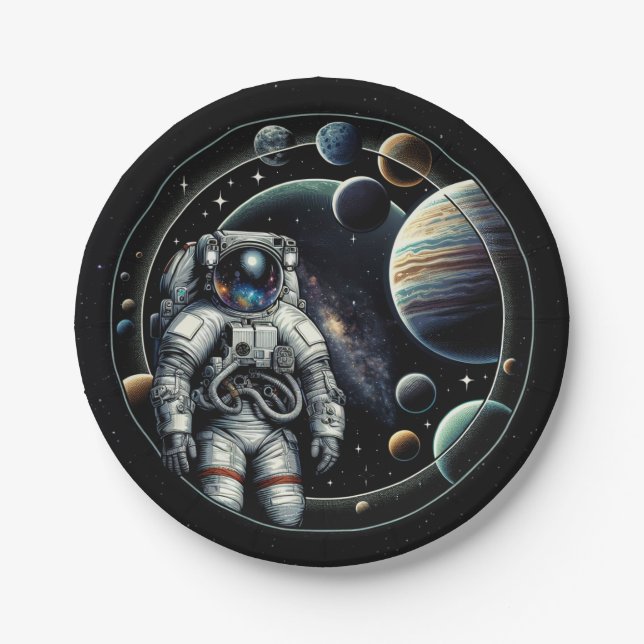 Vintage Astronaut and Planets Paper Plate (Front)