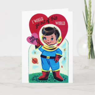 Vintage Astronaut Boy Valentine Holiday Card