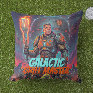 Vintage Astronaut Space BBQ Comic Decor Outdoor Pillow