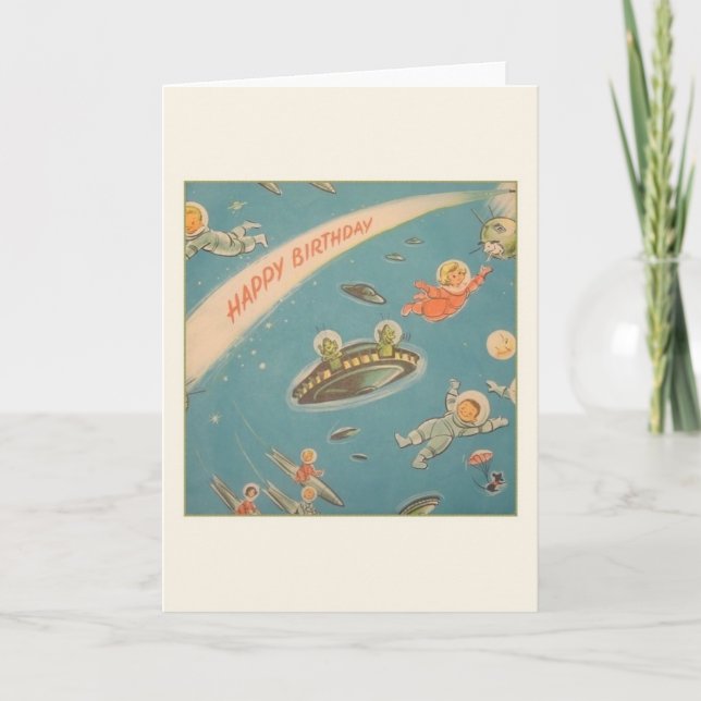 Vintage Astronauts and Martians Birthday Card (Front)