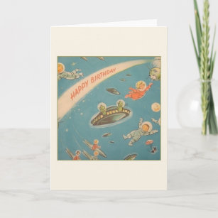 Vintage Astronauts and Martians Birthday Card