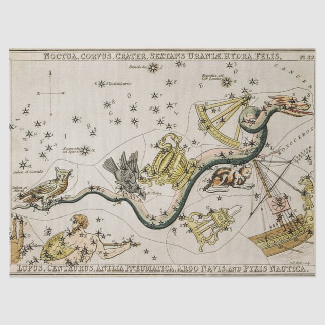 Vintage Astronomical Celestial Map Tissue Paper (Front)