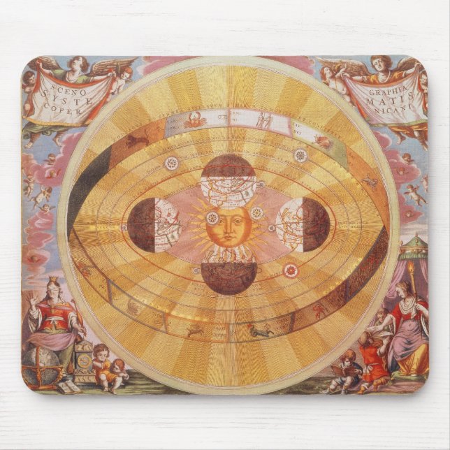 Vintage Astronomy, Antique Copernican Solar System Mouse Pad (Front)