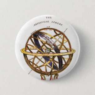 Vintage Astronomy, Artificial or Armillary Sphere 2 Inch Round Button