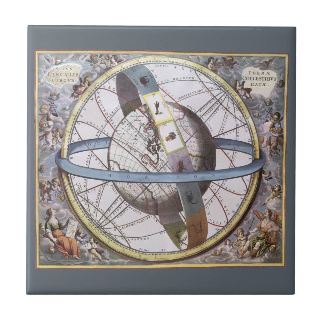 Vintage Astronomy, Celestial by Andreas Cellarius Tile (Front)