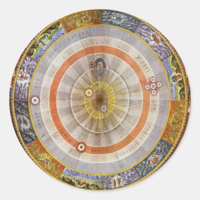 Vintage Astronomy Celestial Copernican Planisphere Classic Round Sticker (Front)