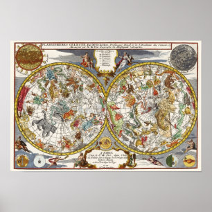 Vintage Astronomy, Celestial Planisphere Map Poster