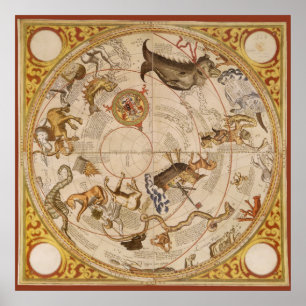 Vintage Astronomy, Celestial Planisphere Star Map Poster