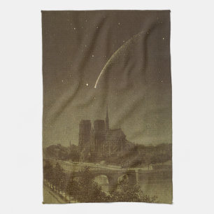 Vintage Astronomy, Donati Comet over Paris in 1858 Kitchen Towel