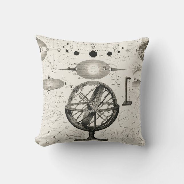 Vintage Astronomy Globe Illustration Throw Pillow (Front)
