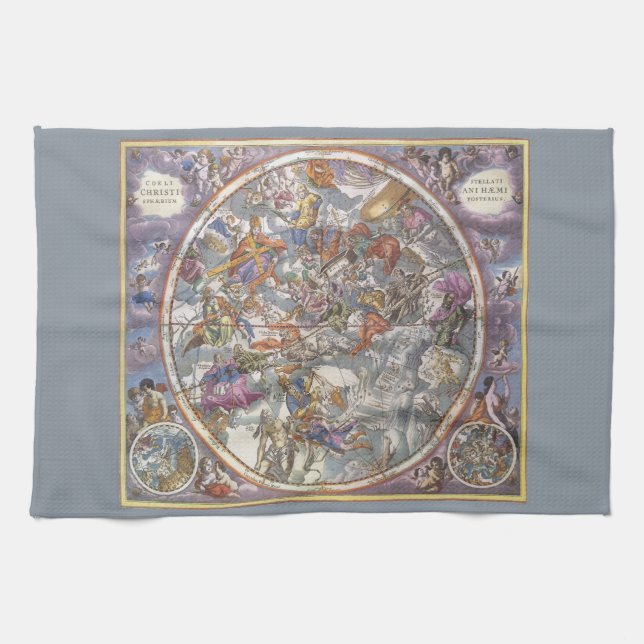 Vintage Astronomy, Map of Christian Constellations Kitchen Towel (Horizontal)