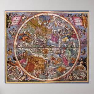 Vintage Astronomy, Map of Christian Constellations Poster