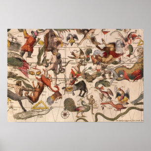 Vintage Astronomy, Star Map by Johannes van Keulen Poster