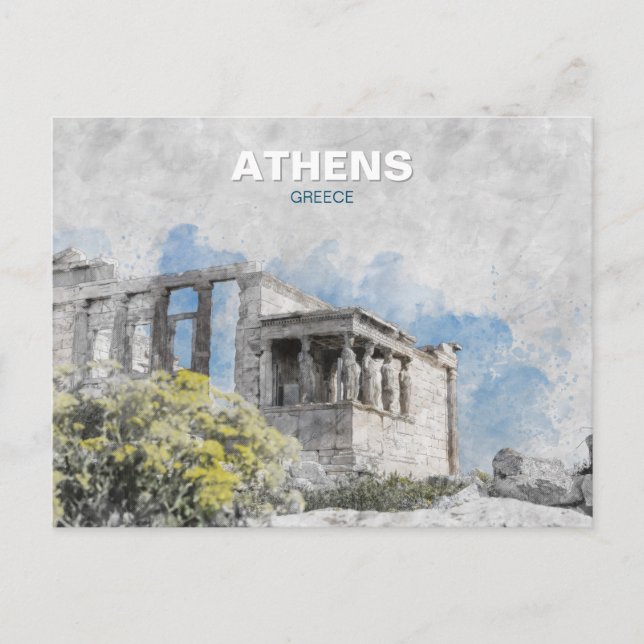Vintage Athens Greece – Ancient City Travel Art  Postcard (Front)