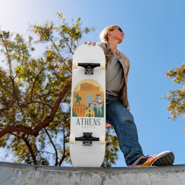 Vintage Athens Greece Parthenon Travel Skateboard  (Outdoor 1)