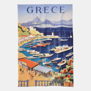 Vintage Athens Greece Travel Kitchen Towel