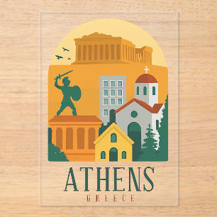 Vintage Athens Greece Travel – Parthenon City Acrylic Invitations