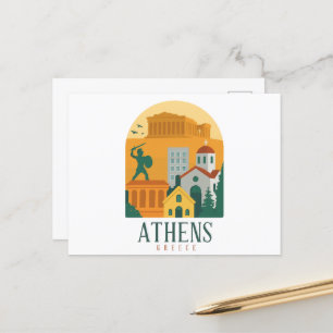 Vintage Athens Greece Travel – Parthenon & City  Postcard