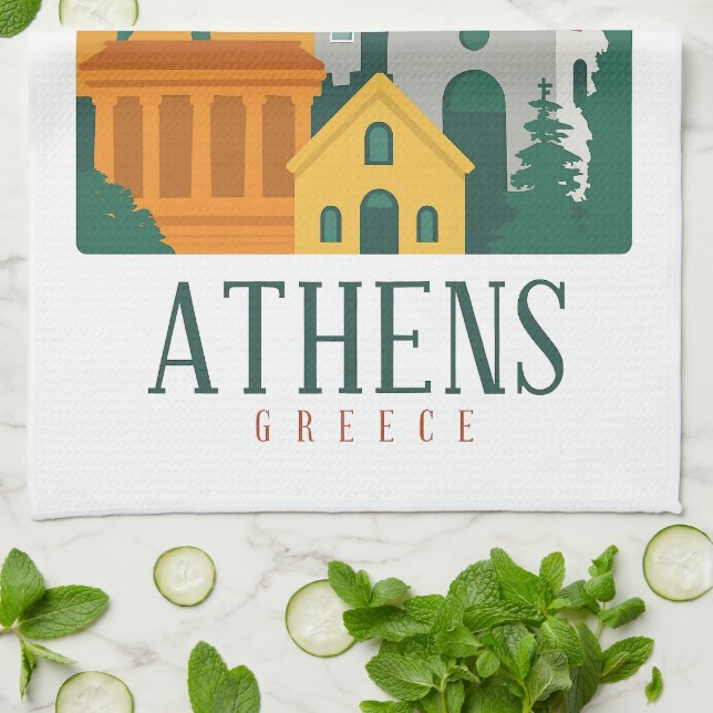 Vintage Athens Greece Travel – Parthenon Kitchen Towel (Folded)