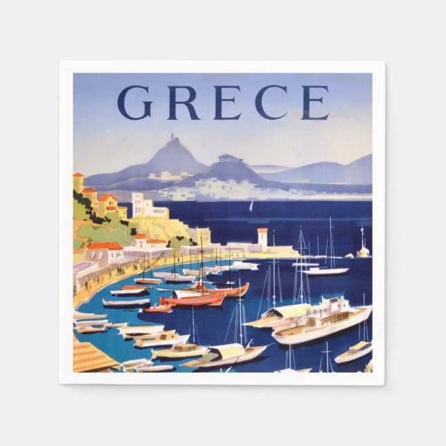 Vintage Athens Greece Travel Postcard Napkin (Front)