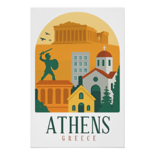 Vintage Athens Greece Travel Poster   Parthenon 