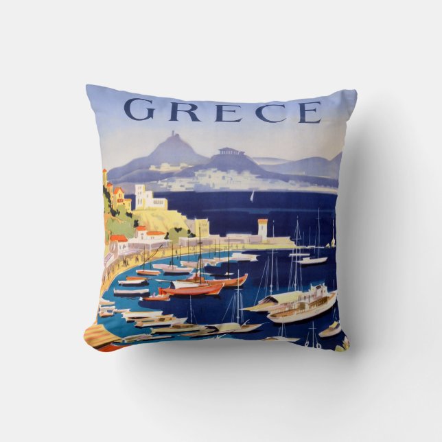 Vintage Athens Greece Travel Throw Pillow (Front)