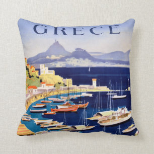 Vintage Athens Greece Travel Throw Pillow