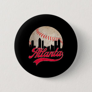 Vintage Atlanta Baseball Cityscape Lover Men Women 2 Inch Round Button