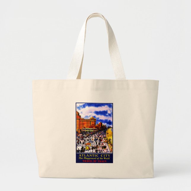 Vintage Atlantic City Train Travel Large Tote Bag (Front)