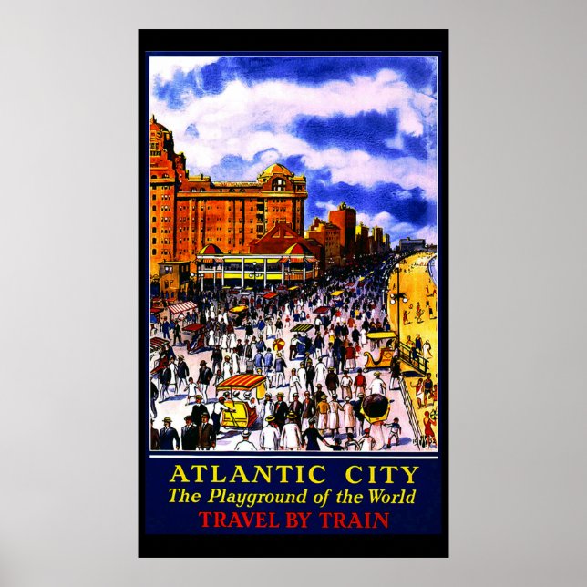Vintage Atlantic City Train Travel Poster (Front)