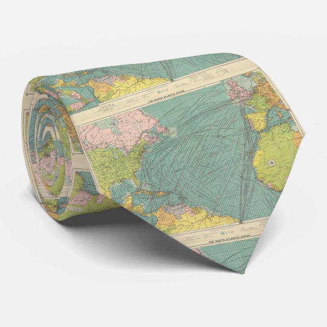 Vintage Atlantic Ocean Navigational Map (1922) Tie (Rolled)