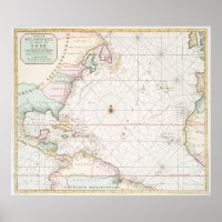 Vintage Atlantic Ocean & North America Map (1700s)