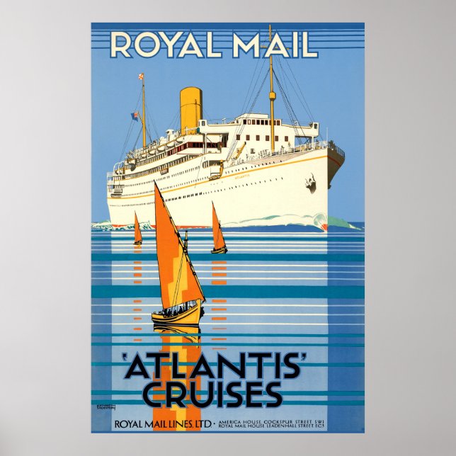 VINTAGE ATLANTIS OCEAN LINER TRAVEL POSTER (Front)