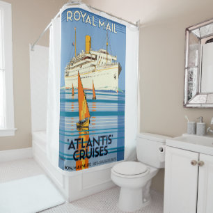 VINTAGE ATLANTIS OCEAN LINER TRAVEL SHOWER CURTAIN