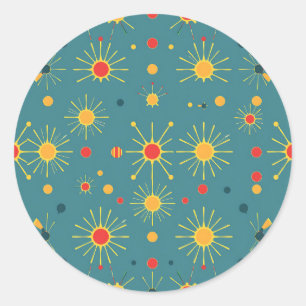Vintage Atomic Burst Teal Pattern Classic Round Sticker