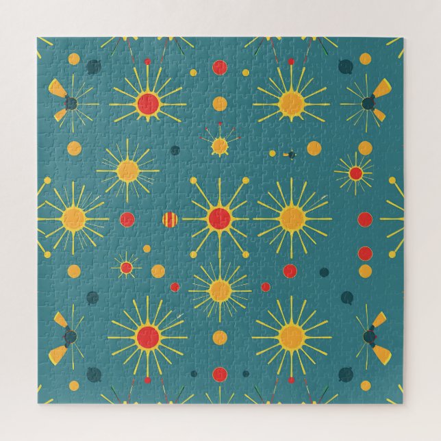 Vintage Atomic Burst Teal Pattern Jigsaw Puzzle (Vertical)