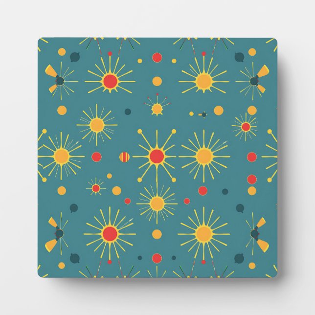 Vintage Atomic Burst Teal Pattern Plaque (Front)
