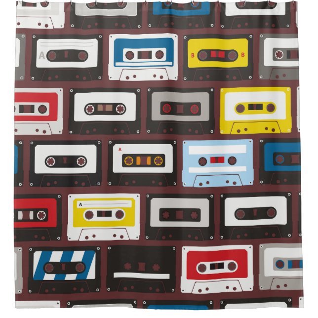 Vintage audio cassettes, seamless background. (Front)