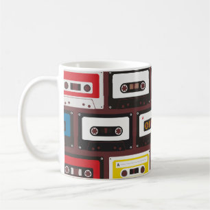 Vintage audio cassettes, seamless background. coffee mug
