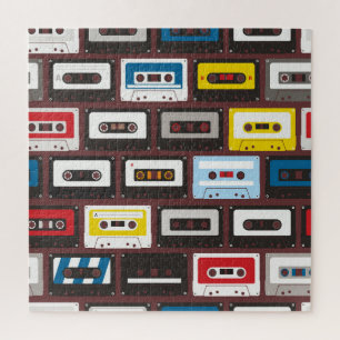 Vintage audio cassettes, seamless background. jigsaw puzzle